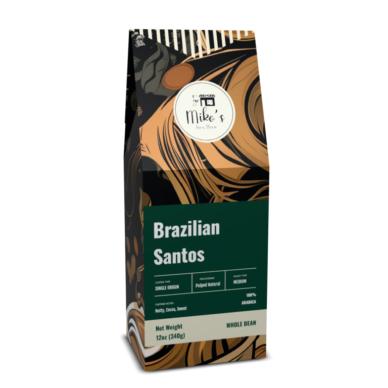 Brazilian Santos Coffee, Medium Roast Whole Bean, 12oz Box