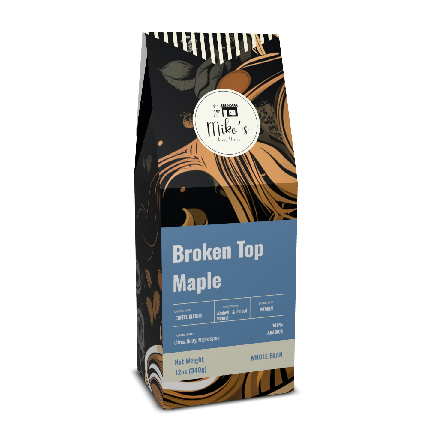 Broken Top Maple Coffee, Medium Roast Whole Bean, 12oz Box