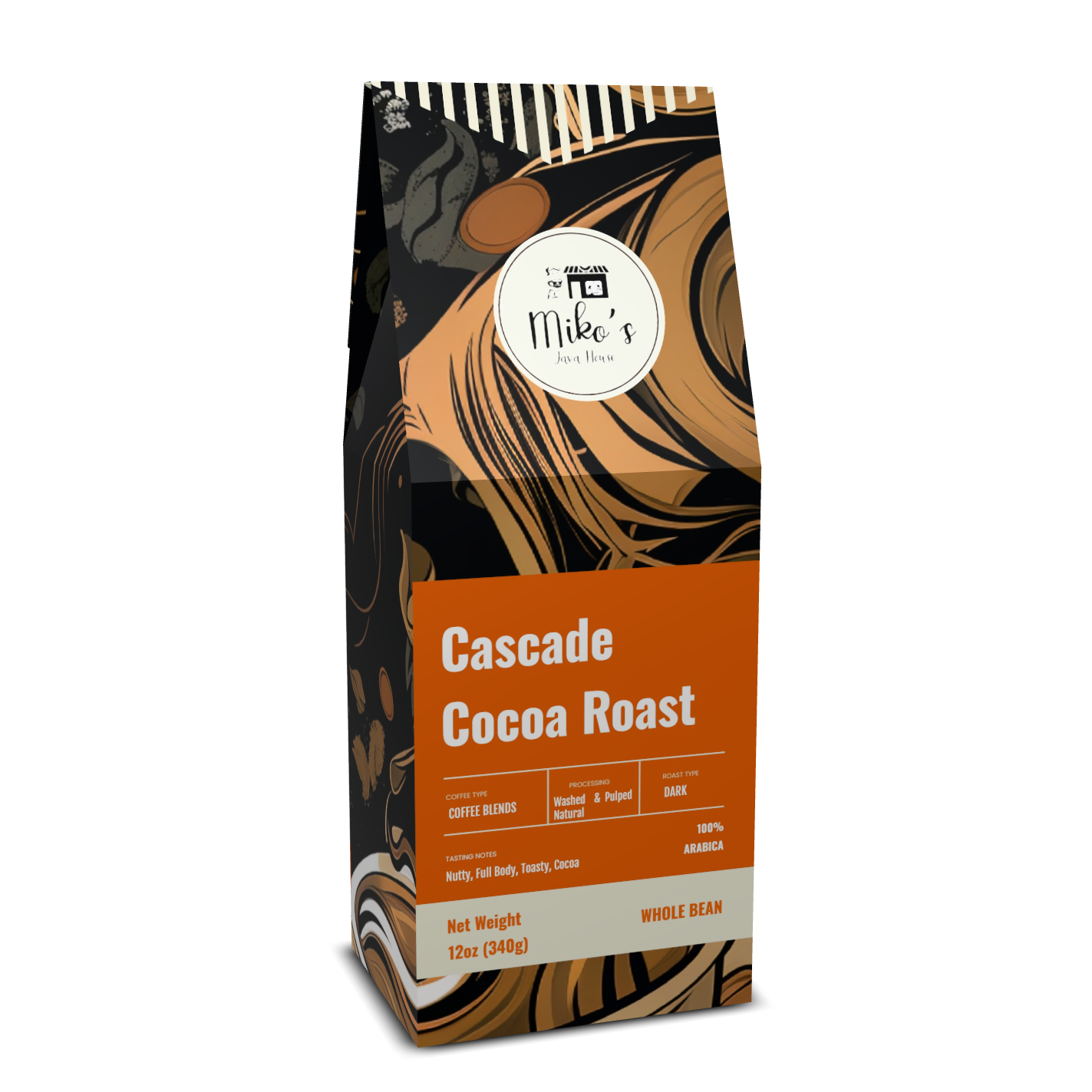 Cascade Cocoa Roast, Medium Dark Roast Whole Bean, 12oz Box