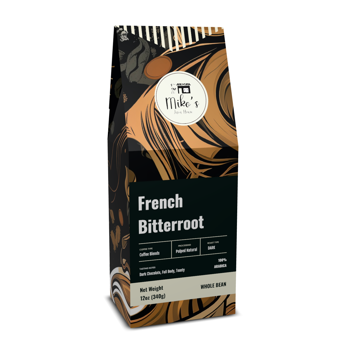 French Bitterroot Coffee, Dark French Roast Whole Bean, 12oz Box